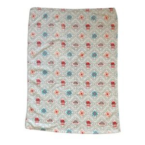 Trend Lab Owl Flower Floral White Gray Orange Green Fleece Soft Baby Kid Blanket